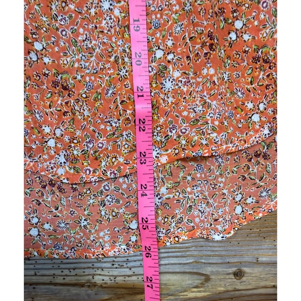Free People Rare Feelings Blouse Orange Floral Smocked V-Neck Top OB1010657 S